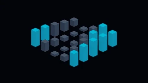 Isometric bar chart visualization representing data trends on dark background Stock Footage 336263424