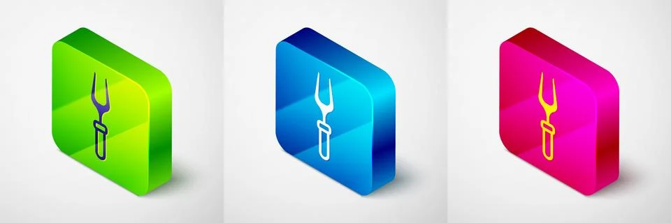 Isometric Barbecue fork icon isolated on grey background. BBQ fork sign. Ba.. Stock Illustration