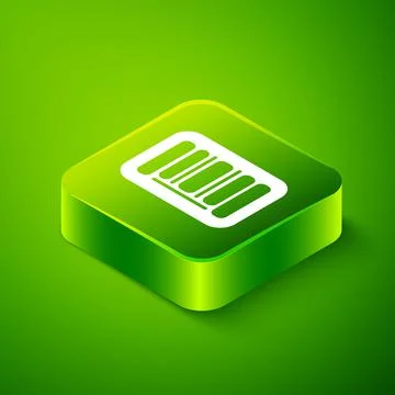 Isometric Barcode icon isolated on green background. Green square button. Vector 스톡 일러스트