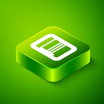 Isometric Barcode icon isolated on green background. Green square button. Vec Illustrazione stock