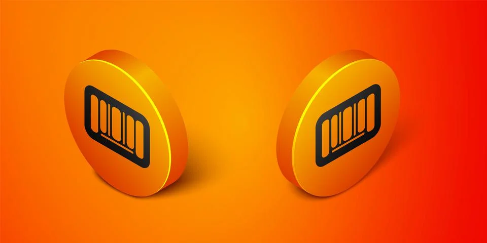 Isometric Barcode icon isolated on orange background. Orange circle button Illustrazione stock