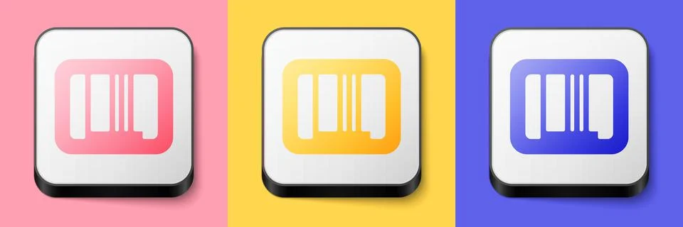 Isometric Barcode icon isolated on pink, yellow and blue background. Square Stock-Illustration