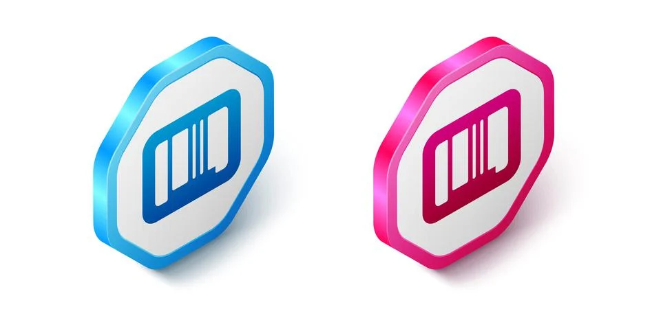 Isometric Barcode icon isolated on white background. Hexagon button. Vector Stock Illustration