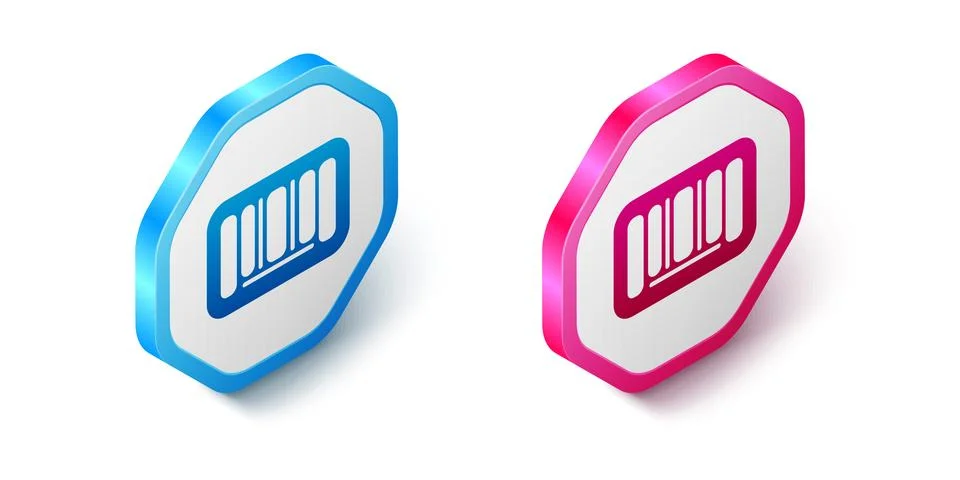 Isometric Barcode icon isolated on white background. Hexagon button. Vector Stock-Illustration