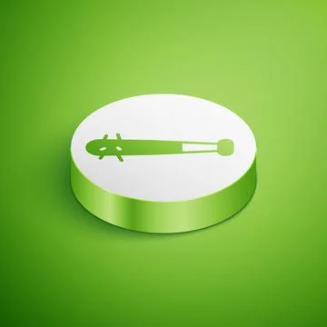 Isometric Baseball bat with nails icon isolated on green background. Violent Stock Illustration