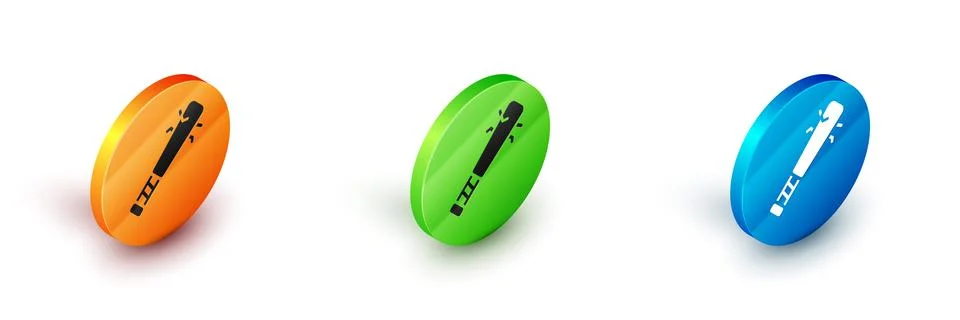Isometric Baseball bat with nails icon isolated on white background. Violent Stock Illustration