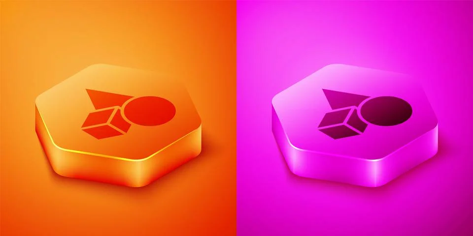Isometric Basic geometric shapes icon isolated on orange and pink background Illustrazione stock