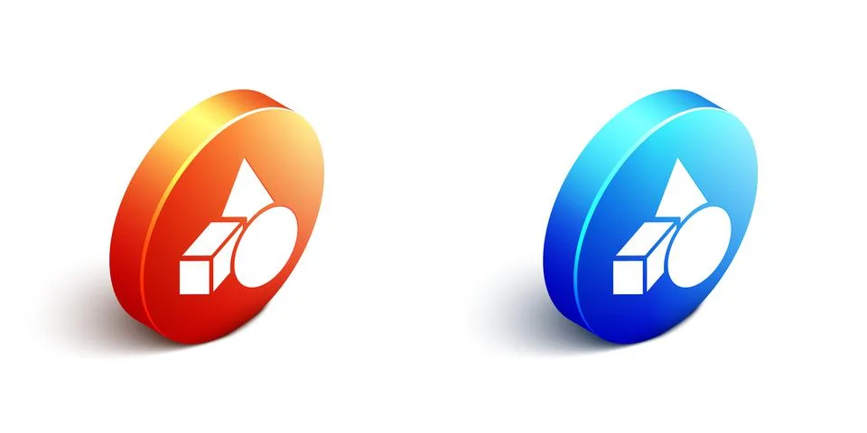 Isometric Basic geometric shapes icon isolated on white background. Orange and 스톡 일러스트