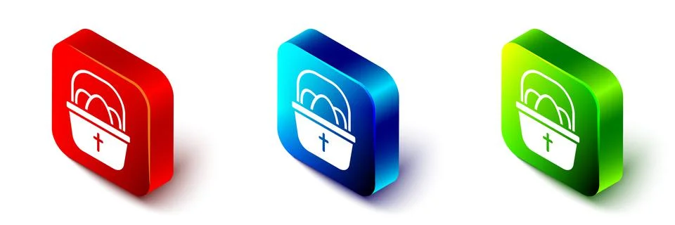 Isometric Basket with easter eggs icon isolated on white background. Happy Stock Illustration