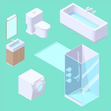 Isometric Bathroom Elements Illustrazione stock