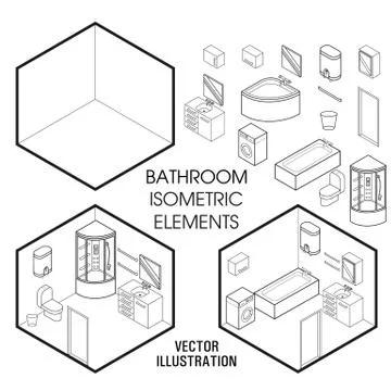 Isometric bathroom interior constructor. Vector set of isometric Furniture Stock Illustration