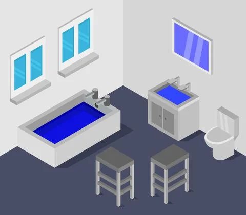Isometric bathroom in vector on white background Stock Illustration