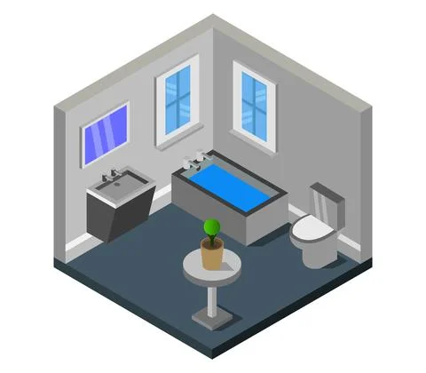Isometric bathroom in vector on white background Stock Illustration