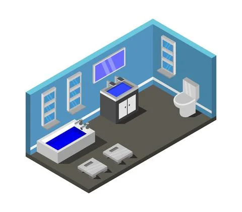 Isometric bathroom in vector on white background Stock Illustration
