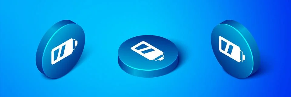 Isometric Battery for camera icon isolated on blue background. Lightning bolt Stock Illustration
