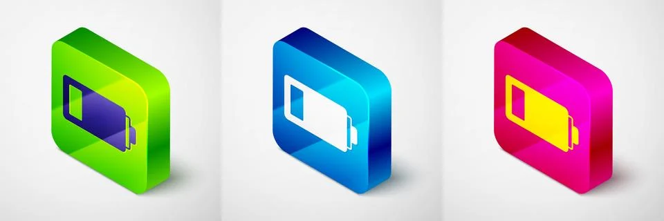 Isometric Battery charge level indicator icon isolated on grey background Stock Illustration