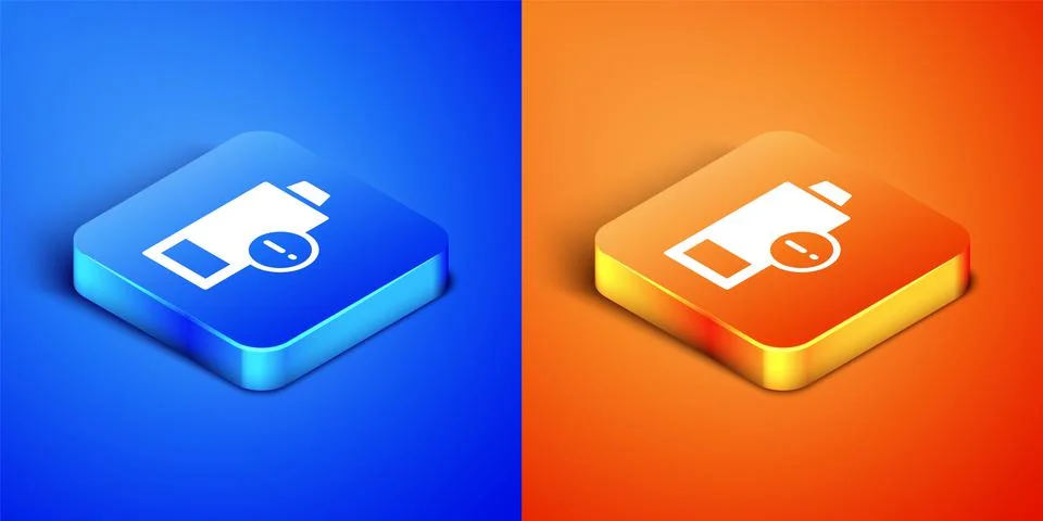Isometric Battery charge level indicator icon isolated on blue and orange Stock Illustration