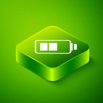 Isometric Battery charge level indicator icon isolated on green background Stock Illustration