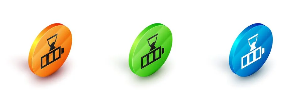 Isometric Battery charge level indicator icon isolated on white background Illustrazione stock