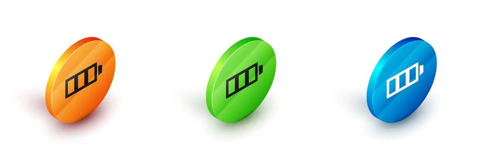 Isometric Battery charge level indicator icon isolated on white background Illustrazione stock