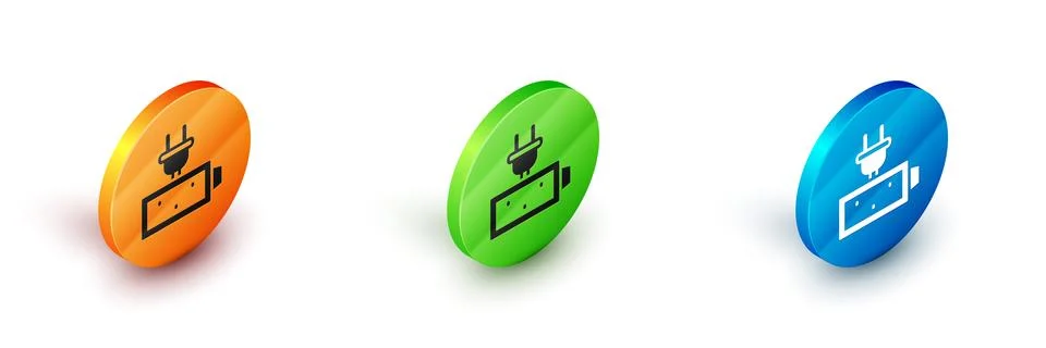 Isometric Battery charge level indicator icon isolated on white background Illustrazione stock