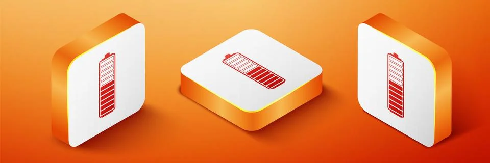 Isometric Battery charge level indicator icon isolated on orange background 库存插图