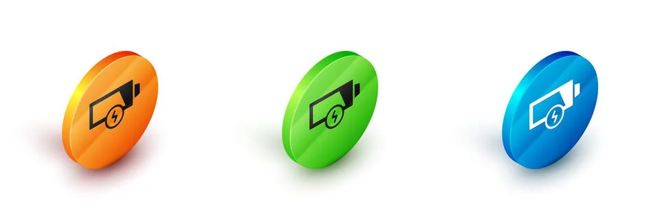 Isometric Battery charge level indicator icon isolated on white background... Illustrazione stock
