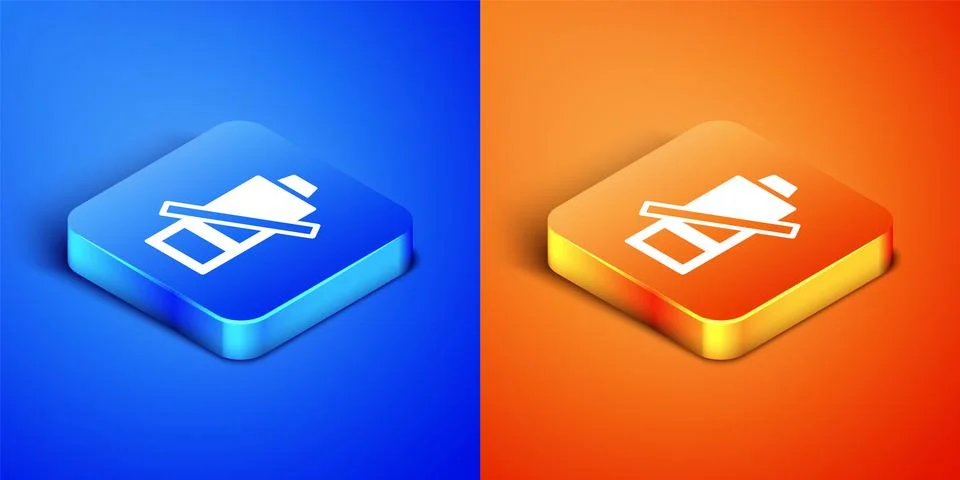 Isometric Battery charge level indicator icon isolated on blue and orange b.. Stock Illustration