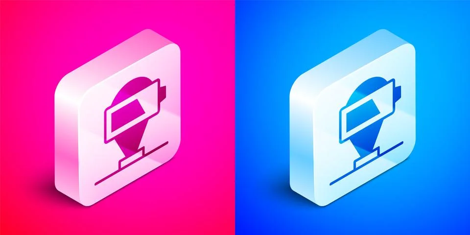 Isometric Battery charge level indicator icon isolated on pink and blue bac.. Illustrazione stock