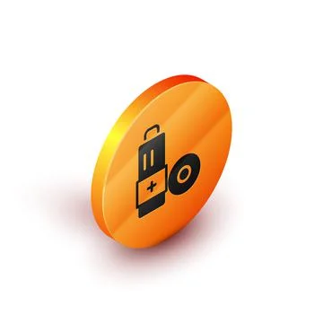 Isometric Battery icon isolated on white background. Lightning bolt symbol Stock Illustration