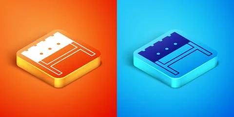 Isometric BBQ brazier icon isolated on orange and blue background. Vector Stock Illustration
