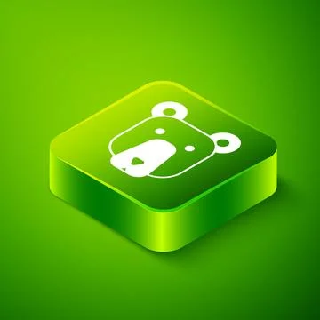 Isometric Bear head icon isolated on green background. Green square button... Stock Illustration
