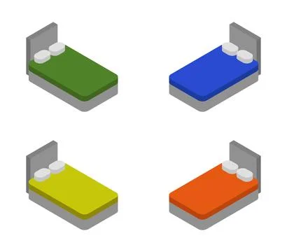 Isometric bed icon illustrated in vector on white background Stock Illustration