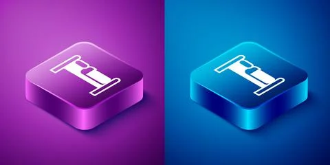 Isometric Bed icon isolated on blue and purple background. Square button. Vector Illustrazione stock