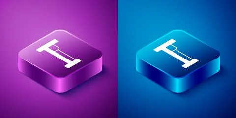 Isometric Bed icon isolated on blue and purple background. Square button. V.. Stock Illustration