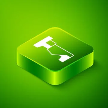 Isometric Bed icon isolated on green background. Green square button. Vector Stock Illustration