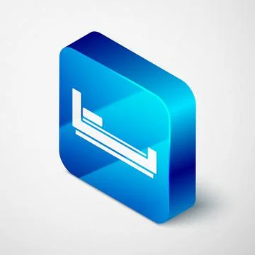 Isometric Bed icon isolated on grey background. Blue square button. Vector 스톡 일러스트