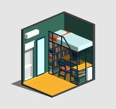 Isometric Bed Room Bunk Bed Illustration Stock Illustration