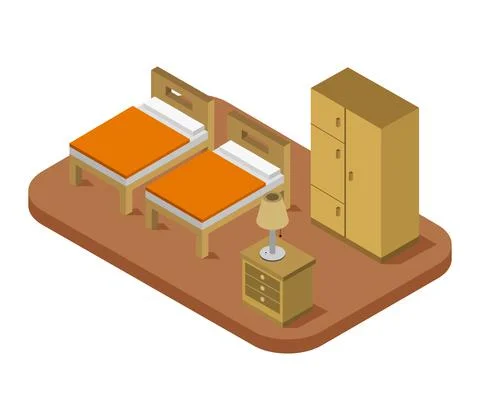 Isometric bed room in vector on white background Stock Illustration