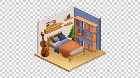 Isometric Bedroom, flat minimalistic isolated illustration Stock Illustration