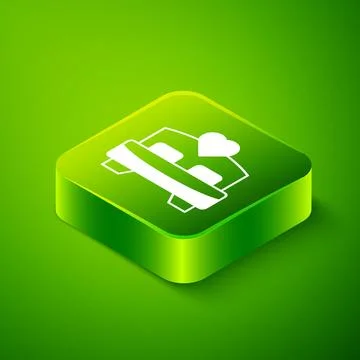 Isometric Bedroom icon isolated on green background. Wedding, love, marriag.. Stock Illustration