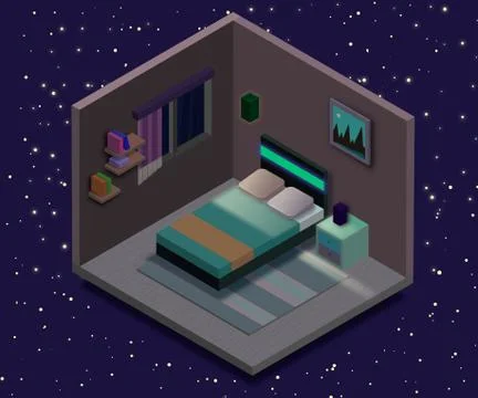 Isometric bedroom illustration. Vector flat illustration. Illustrazione stock