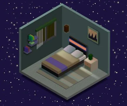 Isometric bedroom illustration. Vector flat illustration. 스톡 일러스트