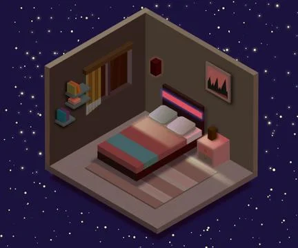 Isometric bedroom illustration. Vector flat illustration. Stock Illustration