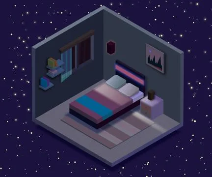 Isometric bedroom illustration. Vector flat illustration. Ilustración de archivo
