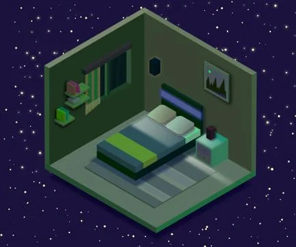 Isometric bedroom illustration. Vector flat illustration. Stock Illustration