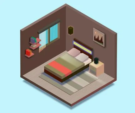 Isometric bedroom illustration. Vector flat illustration. Illustrazione stock