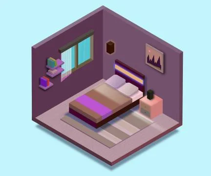 Isometric bedroom illustration. Vector flat illustration. Stock Illustration
