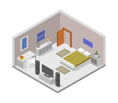 Isometric bedroom room Ilustración de archivo