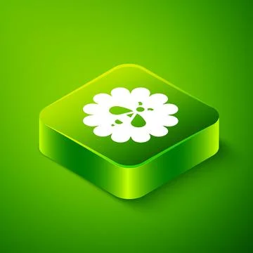 Isometric Bee on flower icon isolated on green background. Sweet natural food 스톡 일러스트